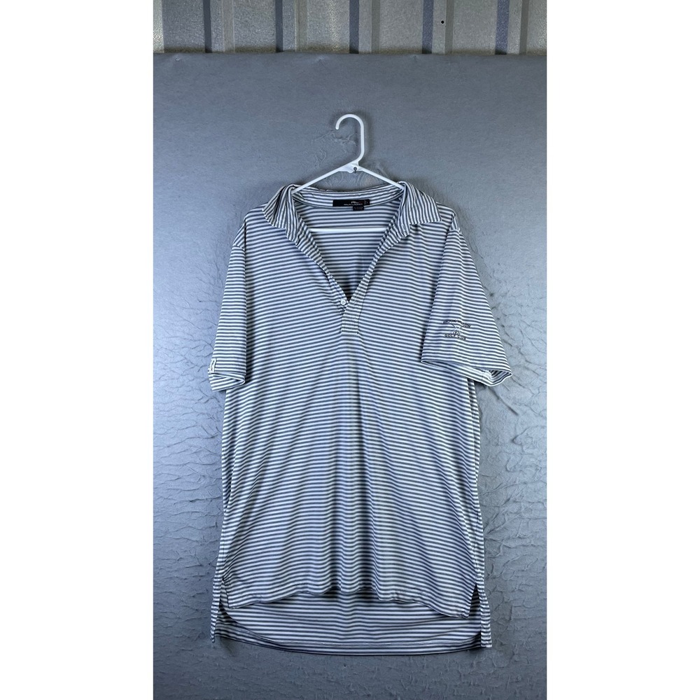 RLX Ralph Lauren Polo Shirt Mens L Gray Excellent Striped Brook Hollow Golf Club